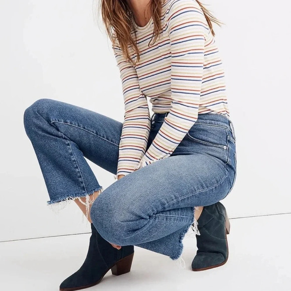 J. Crew Size 29 Mid-Rise Demi-Boot Crop Jeans Raw Hem Kick Flare Denim Size 8/29 - Picture 1 of 12